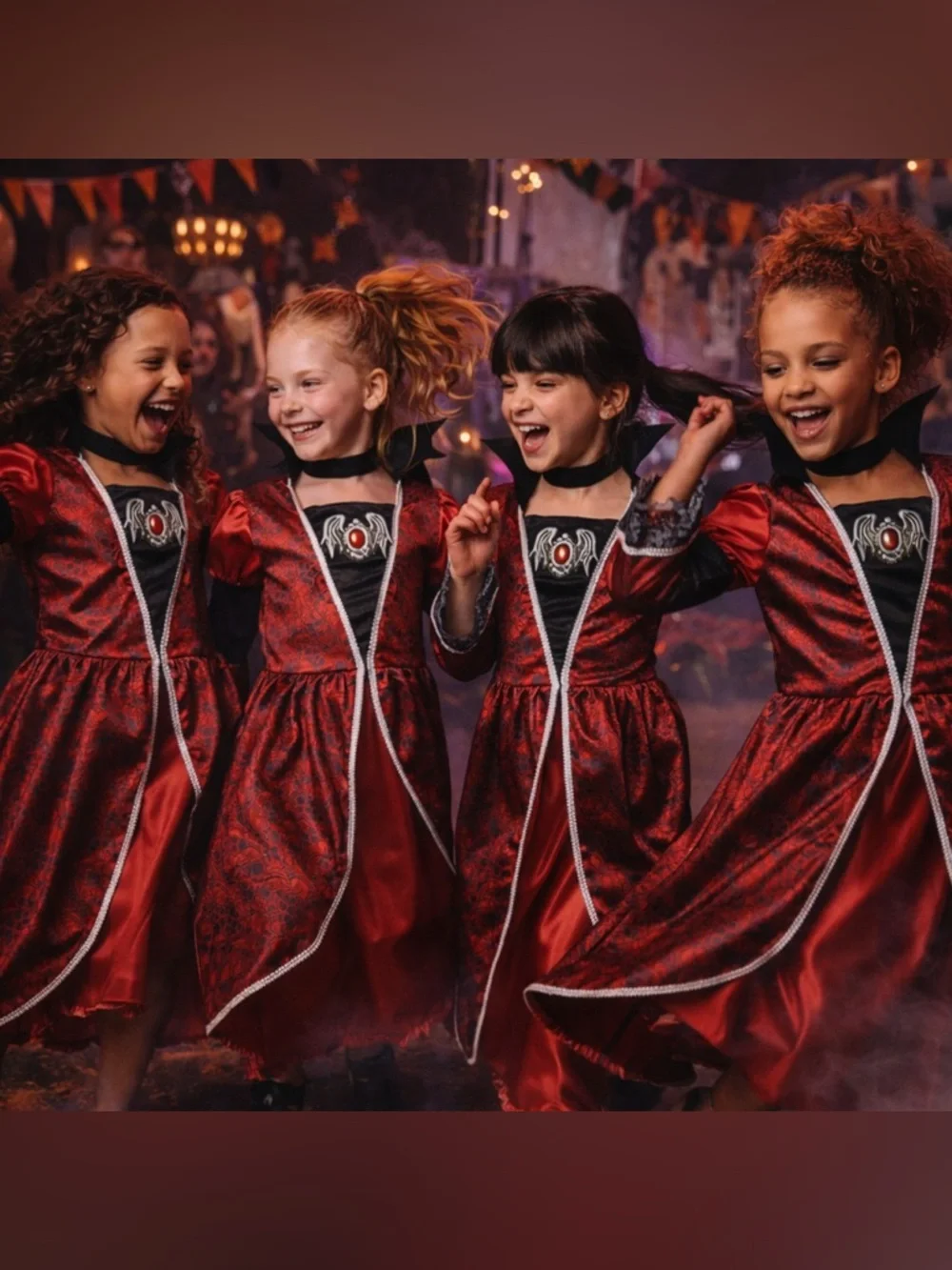 Girls Gothic Vampire Costume Dress Red Black Lace Halloween Size 10-12 Cosplay